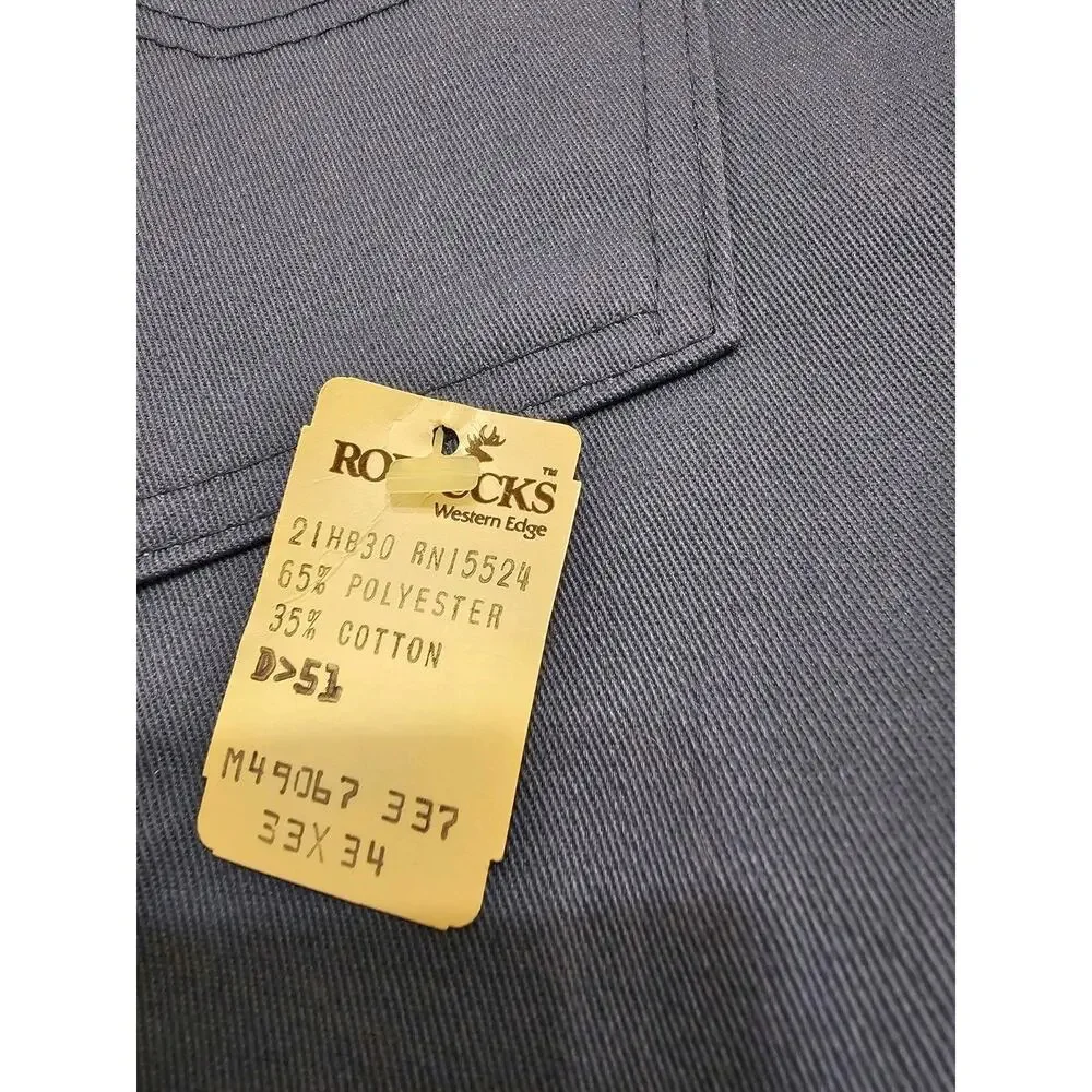 NWT 80s Sears Roebucks Twill Western Pants‎ Full 33x34 Blue USA Made Deadstock